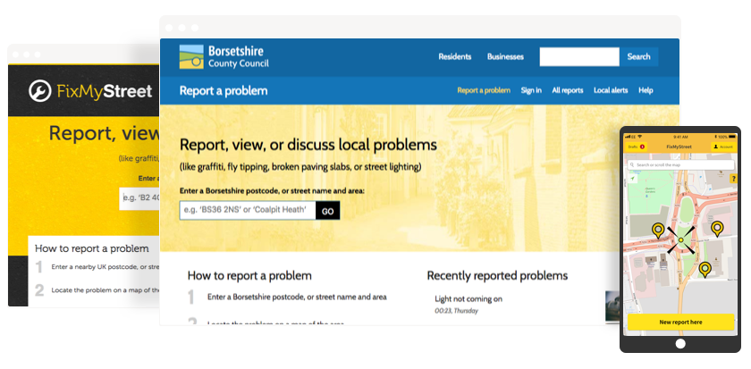 Make a report on a council website, fixmystreet.com, or via the FixMyStreet app