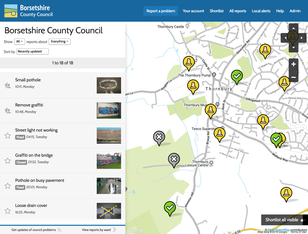 Click all reports in the top menu to view all reports in an area