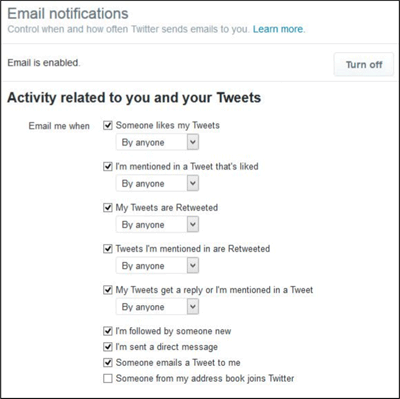 Twitter settings screenshot